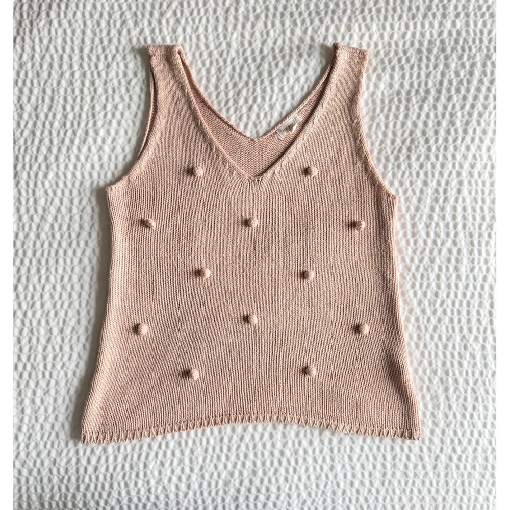 Blu Pepper M Blush Pink Knit Bobble Pom V Neck Sweater Tank Top Coquette